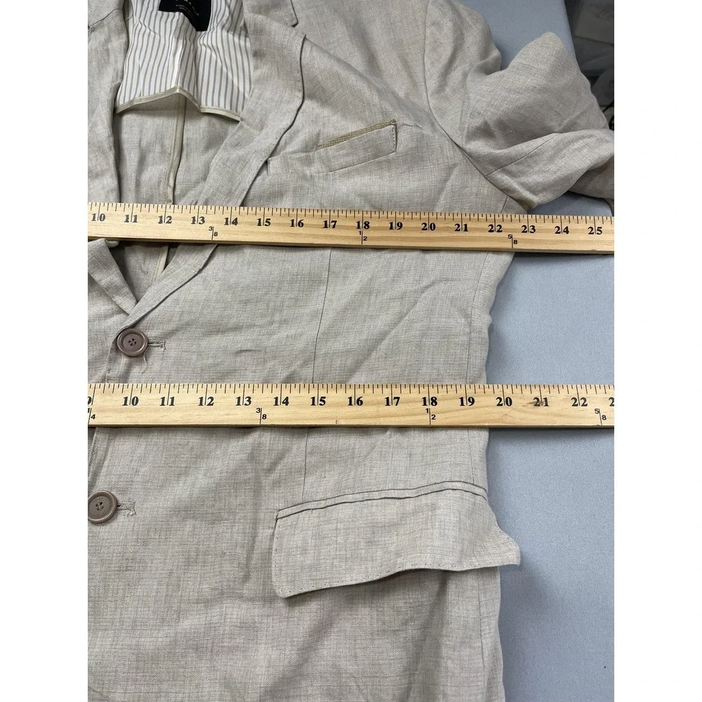 Zara‎ Mens Blazer Mens Large 44 Tan 100% Linen Summer Wedding Classic Casual